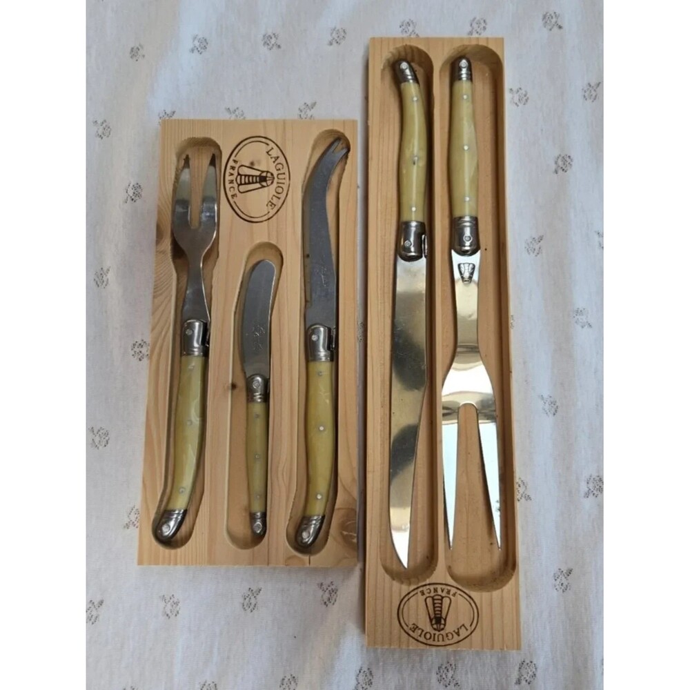 Laguiole France 6-Piece Carving & Serving Set in Cream Handles
